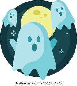 Halloween cute ghost character boo moon 