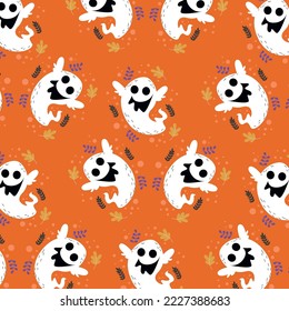 Halloween cute ghost doodle pattern. Backgrounds with simple spooky characters or scary ghost monsters.