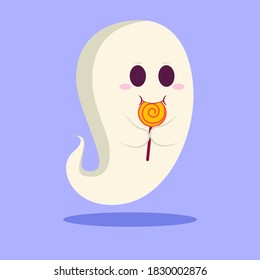 Halloween Cute Ghost Eat Candy Illustration