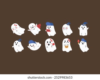 Conjunto de Elementos Fantasmas Bonitos para Halloween 