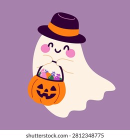 Halloween cute ghost holding