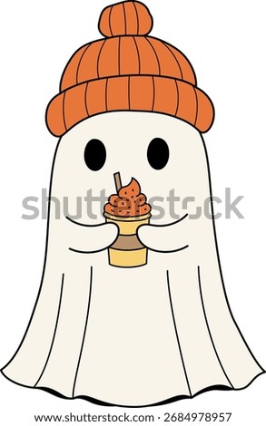 Halloween Cute Ghost with Ice Coffee
