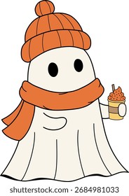 Fantasma lindo de Halloween con latte de hielo