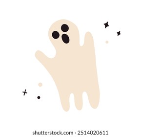 Halloween cute ghost isolated on white background. Spooky scary character. Flying ghost. Vector flat hand drawn illustration