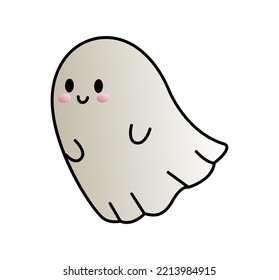 Halloween cute ghost. Kawaii face. Vector design on isolated background. Cartoon style. For print and web.