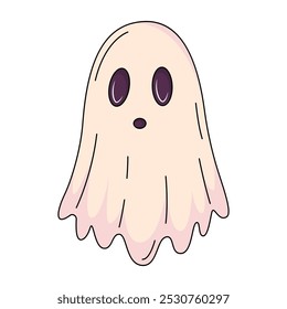 Halloween cute ghost. Traditional holiday mystic symbol. Vector flat simple element, color illustration. For logo, sticker, print, web design, scrapbooking