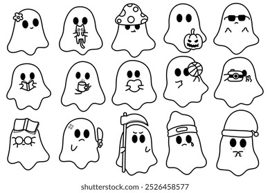 Halloween cute ghost vector set