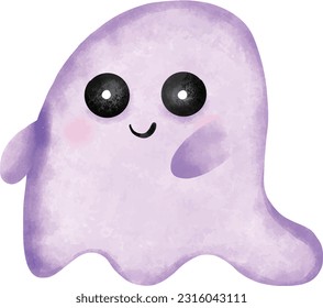 Halloween cute ghost watercolor hand drawn trick or treating