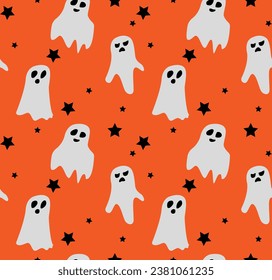 Halloween cute ghosts, black stars pattern