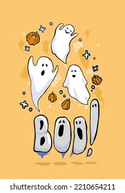 halloween, cute ghosts, flying pumpkins