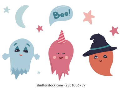 Halloween cute ghosts hand drawn set