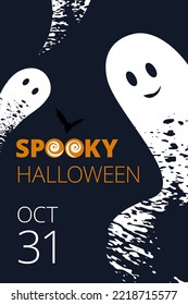halloween cute ghosts on dark sky background scare