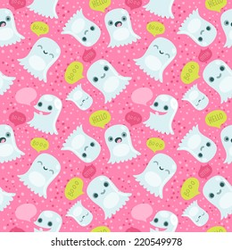 Halloween cute ghosts seamless pattern 