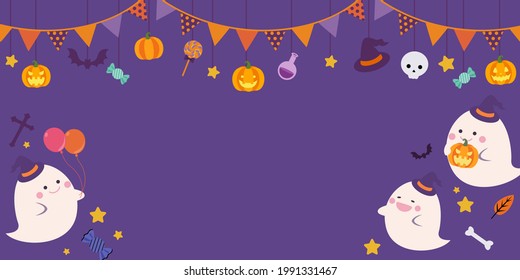 Halloween cute ghosts vector illustration frame background