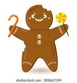 Halloween cute gingerbread  Cartoon cookie vector illustration  Kawaii character  Festive icon  Isolated white background  For posters  postcards  flyers  Delicious sweet symbol 