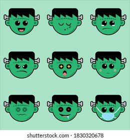 halloween cute green zombie icon mascot vector template