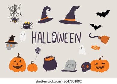 Halloween Cute hand draw element in flat style