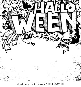 Halloween ,Cute hand drawn Halloween doodles ,vector illustration line tools drawing,Flat Design 