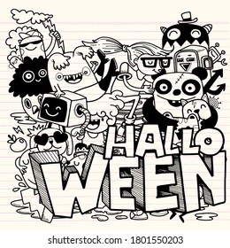 Halloween ,Cute hand drawn Halloween doodles ,vector illustration line tools drawing,Flat Design