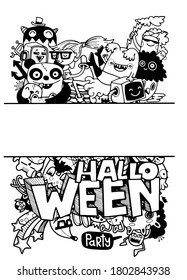 Halloween ,Cute hand drawn Halloween doodles ,vector illustration line tools drawing,Flat Design