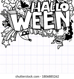 Halloween ,Cute hand drawn Halloween doodles ,vector illustration line tools drawing,Flat Design 