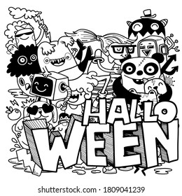 Halloween ,Cute hand drawn Halloween doodles ,vector illustration line tools drawing,Flat Design
