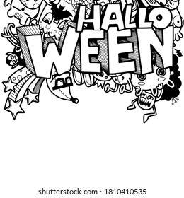 Halloween ,Cute hand drawn Halloween doodles ,vector illustration line tools drawing,Flat Design 