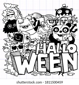 Halloween ,Cute hand drawn Halloween doodles ,vector illustration line tools drawing,Flat Design