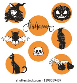 Halloween cute hand drawn elements set, vector illustration