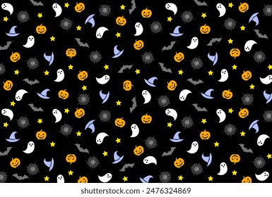 for halloween cute icon flyer pattern black background vector illustration