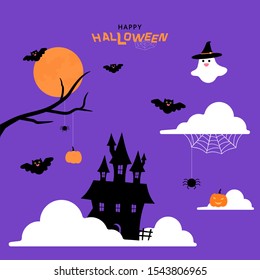 Halloween cute illustration on purple background