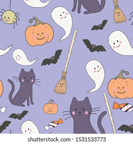 Halloween cute kawai designs purple seaml
