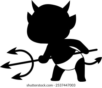 Halloween Cute Little Devil Black Silhouette. Vector Hand Drawn Illustration Isolated On Transparent Background