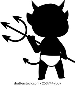 Halloween Cute Little Devil Black Silhouette. Vector Hand Drawn Illustration Isolated On Transparent Background