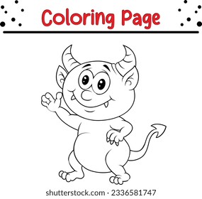 Halloween cute monster coloring page for children. Black and white vector illustration for coloring book