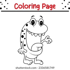 Halloween cute monster coloring page for children. Black and white vector illustration for coloring book