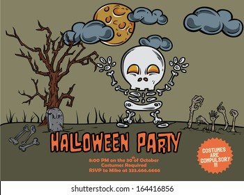 Halloween Cute Monster Party Poster: Skeleton Ghost 