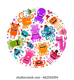 Halloween. Cute monsters or microbes. Cartoon vector illustration