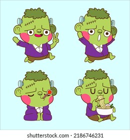 halloween cute ogre sticker set, ogre vector illustration