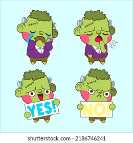 halloween cute ogre sticker set, ogre vector illustration