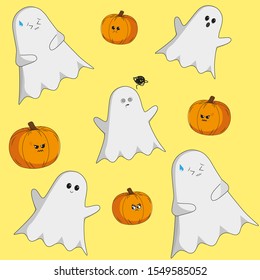 halloween cute patter with ghosts and pumpkins