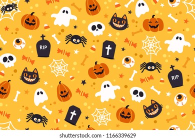 Halloween cute pattern background. Happy halloween with horror things. Vector illustration.