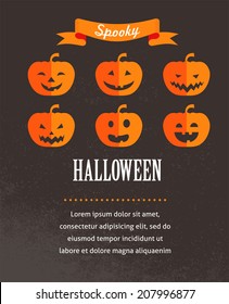 Halloween cute poster with Jack-o'-lantern pumpkins. Vector illustration and invitation, card, banner background