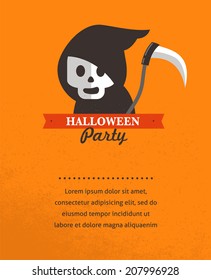 Halloween cute poster with skull, death icon. Vector illustration