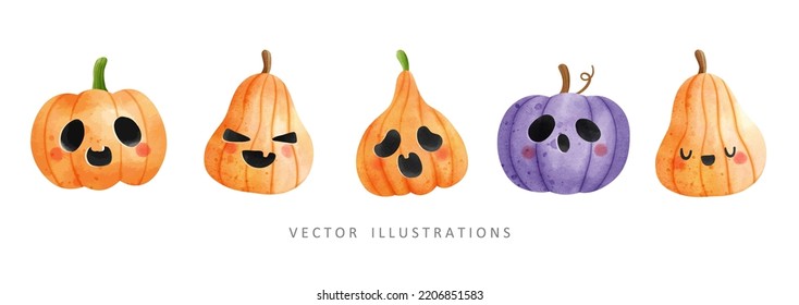 halloween cute pumpkin banner, happy halloween vector illustration