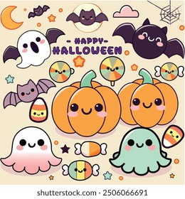 Halloween cute pumpkin bat moon sticker