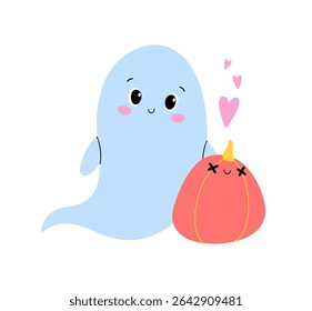 Halloween. Cute pumpkin and ghost.