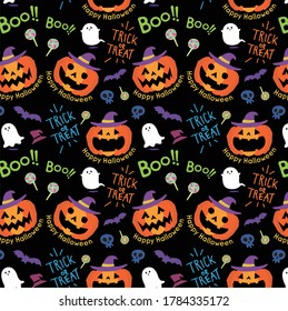 Halloween Cute Pumpkin And Ghost Seamless Pattern