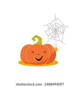 halloween cute pumpkin head. pumpkin head with spider. halloween vector design