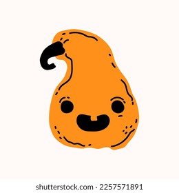 Halloween cute pumpkin with smiley face. Flat vector illustration.